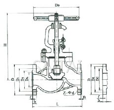  J41H/J41Y/J41W型铸钢法兰截止阀结构图